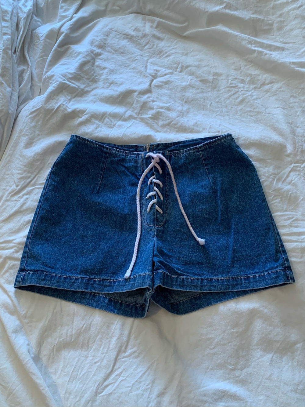Vintage Paris Blues Lace-Up Denim Shorts